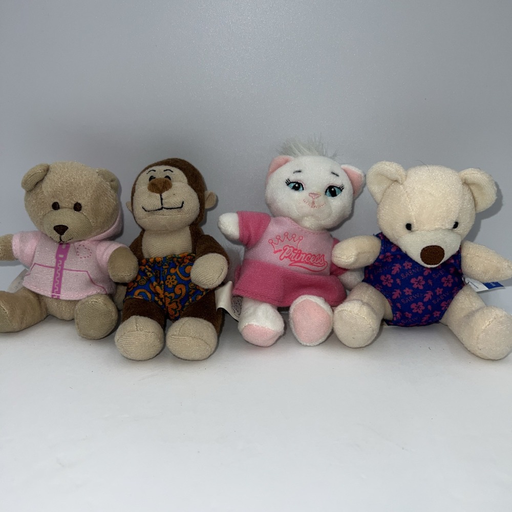 Build A Bear 4 Mini‎ Stuffed Plush BABW Teddy, Kitty,  Monkey, & Velvet Teddy